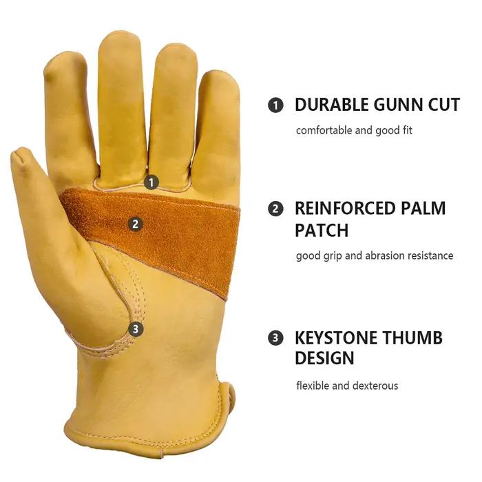 Gants de travail en cuir de vache souple - Soudure, sécurité, mécanique et chasse pour homme