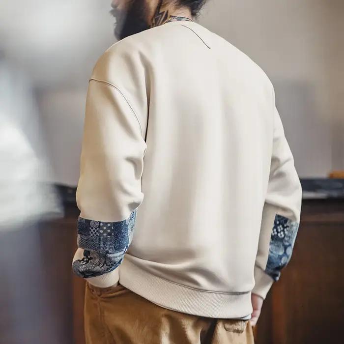 Sweatshirt patchwork vintage boro pour homme pull décontracté à col rond pull classique streetwear mode printemps automne occaions spéciales cadeau homme