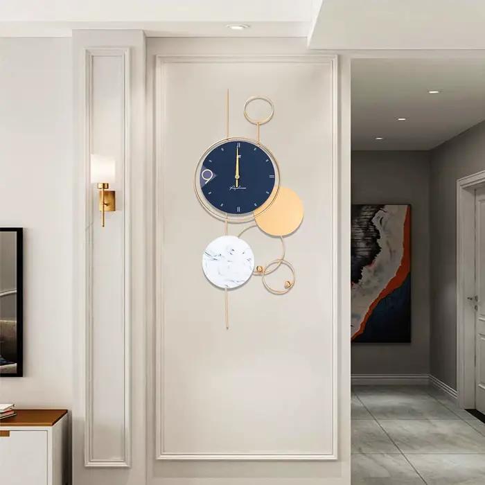 Grandes horloges murales pour décor de salon, métal intérieur, or, chic, décoratif, à piles, silenci