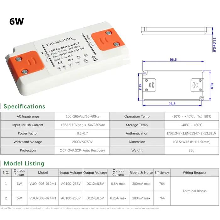 Pilote LED Ultra fin 6W 12W 15W 20W 30W 50W 60W, 110V 220V à DC12V 24V, alimentation électrique, ada