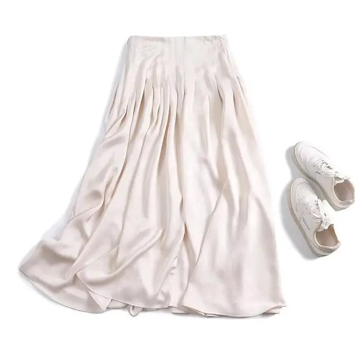 YENKYE printemps 2025 femmes Vintage taille haute côté fermeture éclair jupe plissée femme rue Beige