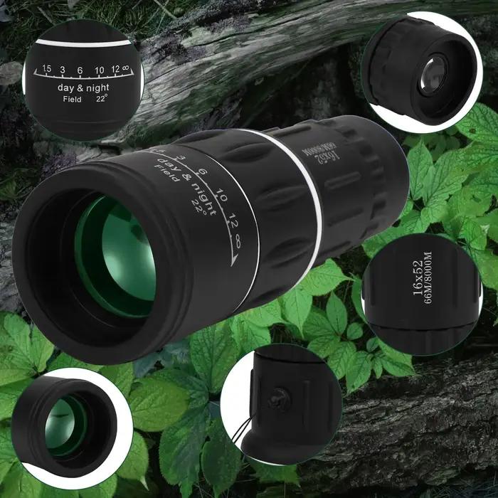 Monoculaire 16x52 Double Mise au Point Portable pour Camping Pêche Chasse Observation à Longue Portée