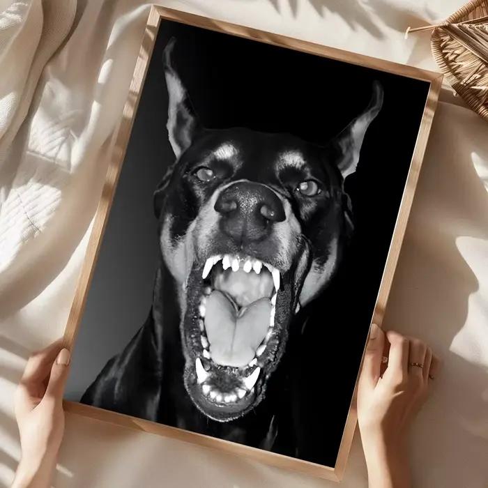 Affiche de chien Doberman noir à la mode moderne, autocollant en papier imperméable, décoration mura