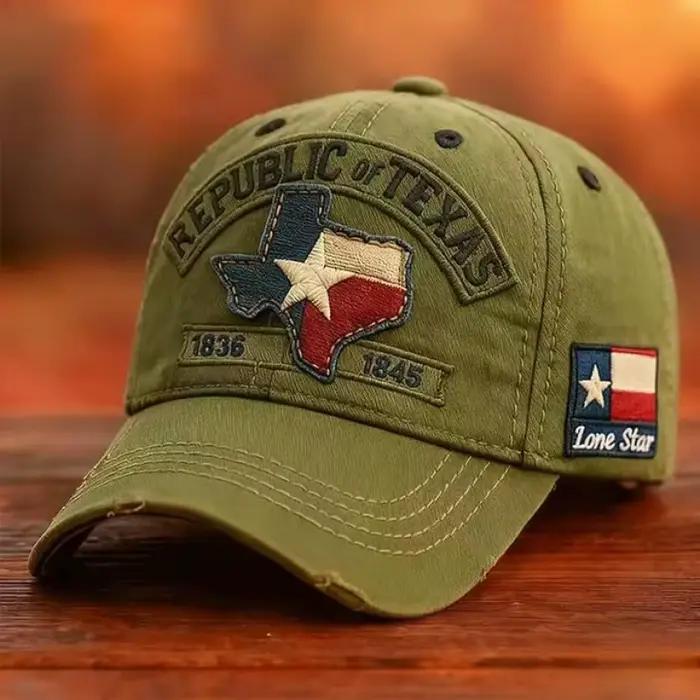 Casquette de baseball rétro délavée style vintage avec broderie commémorative République du Texas, casquette pare-soleil respirante et ajustable en coton