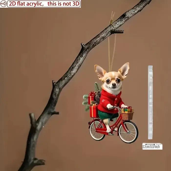 Pendentif Chihuahua en vélo rouge 8 cm pour Noël - Décoration de maison - Bijou animal de compagnie - Accessoire festif unisexe