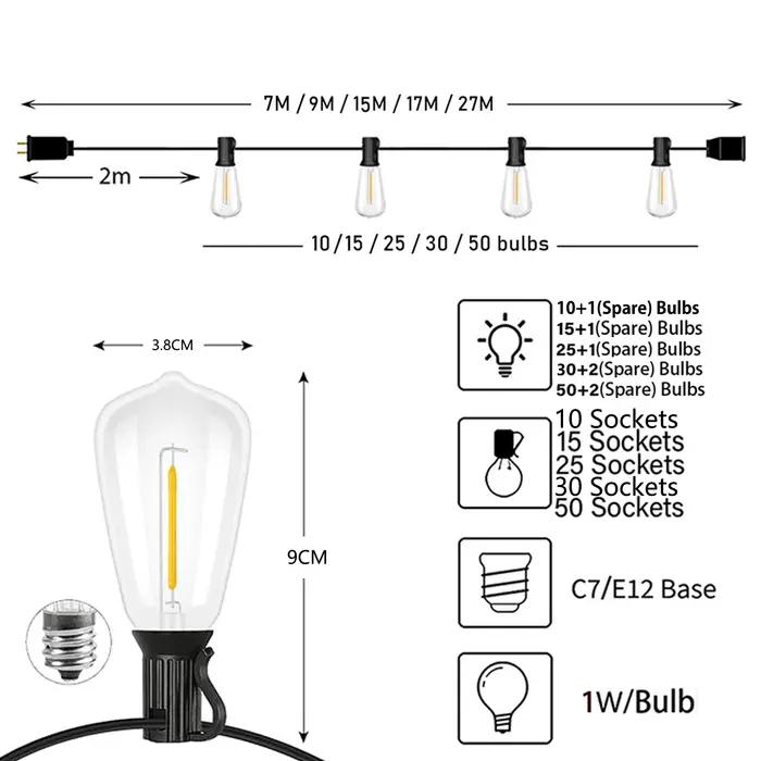 Guirlande lumineuse LED ST38 pour l'extérieur, idéale pour les fêtes d'anniversaire, le camping, la