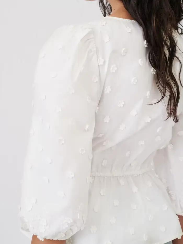 Pouvez-vous psyLady-Chemisier chic à manches bouffantes pour femme, élégant, blanc, avec broderie fl