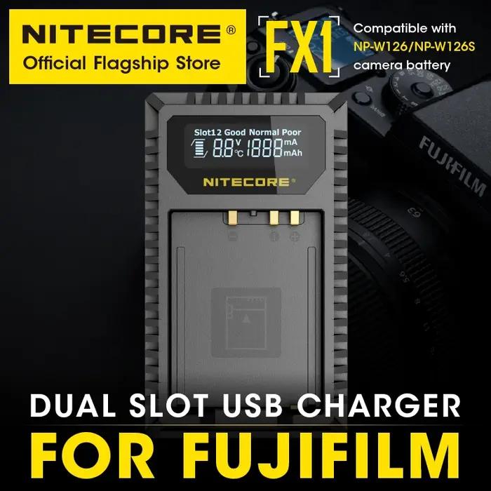 NITECORE FX1 Caméra Chargeur Touristes Fente USB LCD Intelligent Chargeur Sortie 1000mAh Pour Fujifi