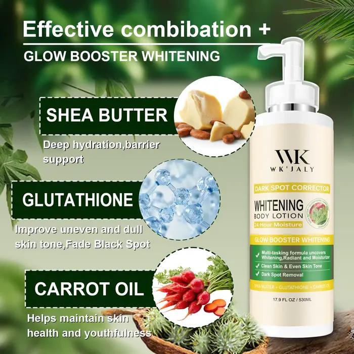 Lotion corporelle éclaircissante WK JALY au glutathion, correcteur de taches brunes, avec huile de c