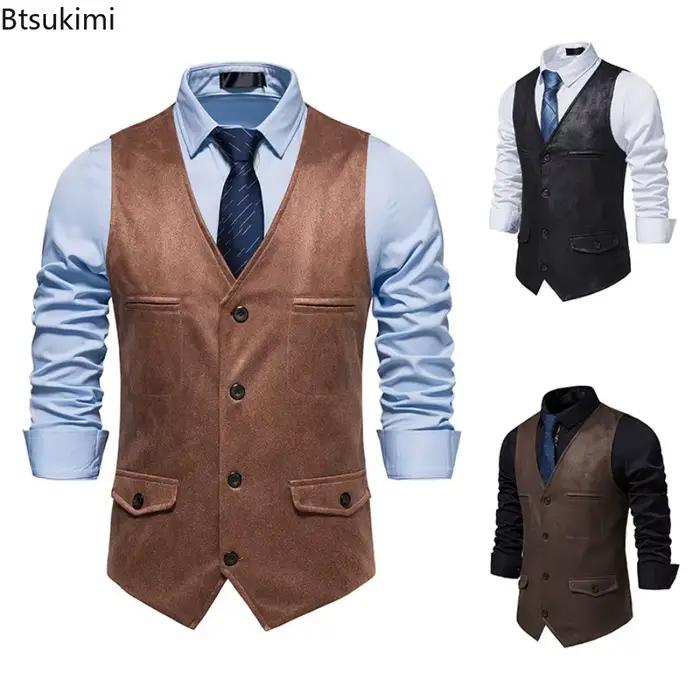 Mode hommes vêtements haute qualité daim costume gilets hommes col en V sans manches affaires gilets formels robe de soirée de mariage gilets