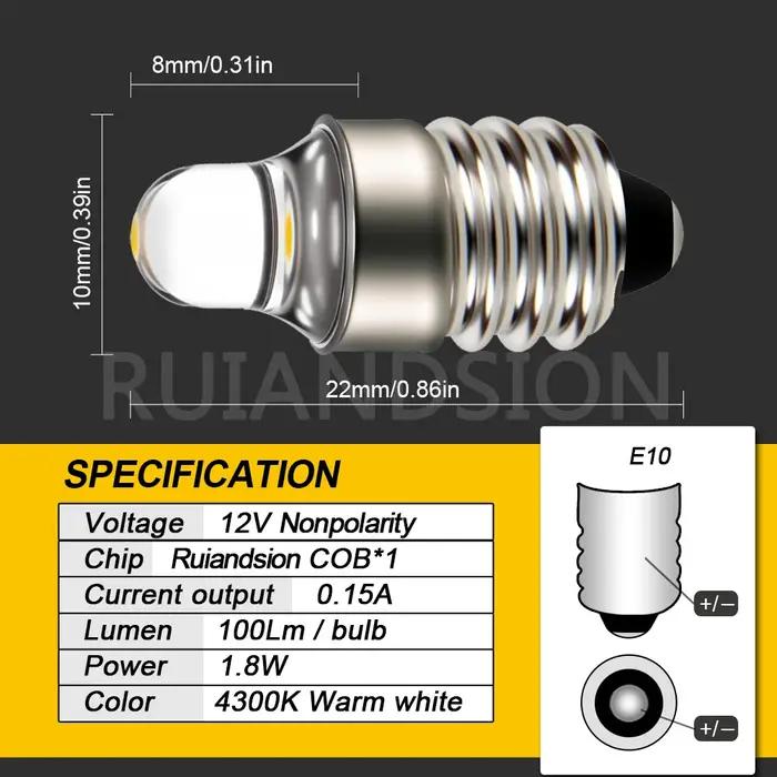 4 pièces E10 lampe extérieure LED vis lampe de poche torche ampoule Mini lampe de travail 6000K 4300