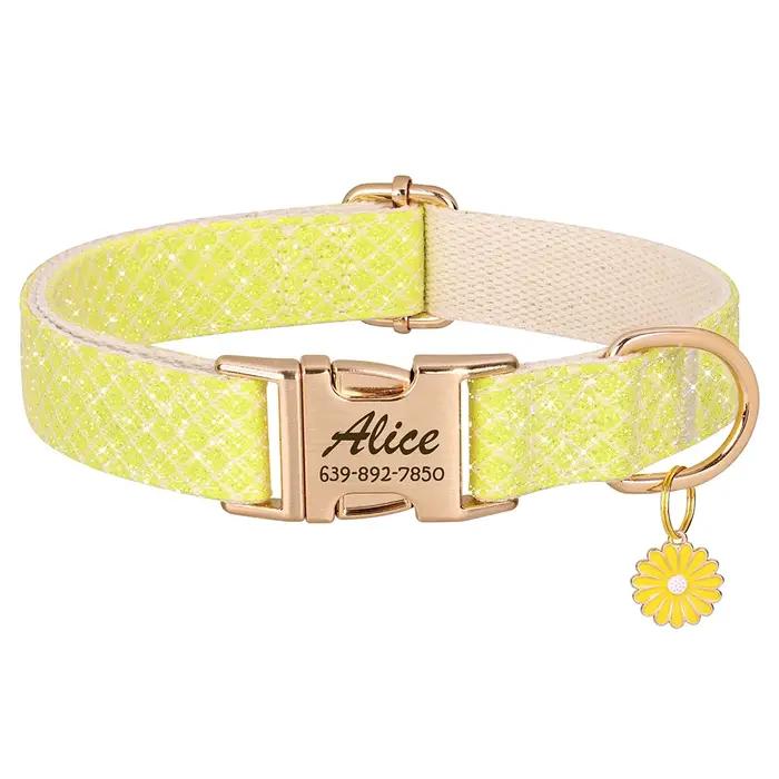 Collier de chien personnalisé en Nylon scintillant, étiquette de fleur mignonne, colliers de chien g