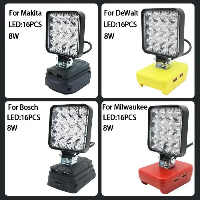 Lumière Led pour Dewalt pour Milwaukee pour Makita pour Bosch, projecteur à batterie 18V, travail en