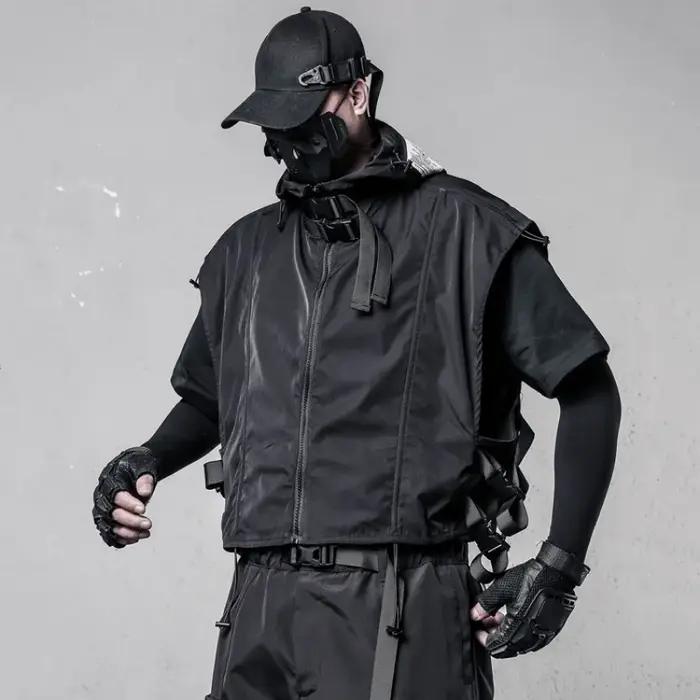 Fonction tactique ruban Patchwork conception Cargo gilet homme vêtements Techwear Style haute rue à capuche hauts sans manche chalecos