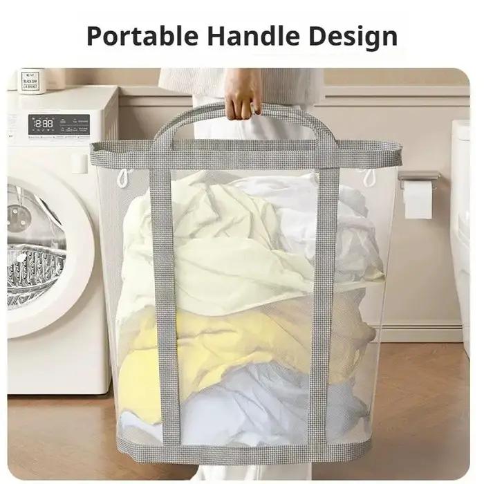 Panier à linge sale pliable en maille polyester pour chambre et dortoir usage pratique et élégant
