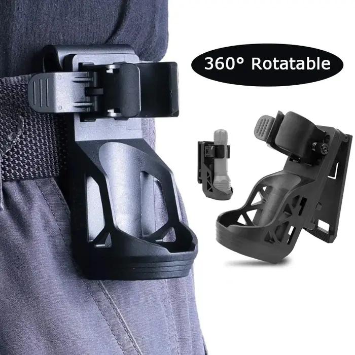 Tactique 360 ° Étui rotatif pour lampe torche avec système de verrouillage latéral à levier, compatible avec la plupart des lampes torche, en plastique, à déconnexion rapide
