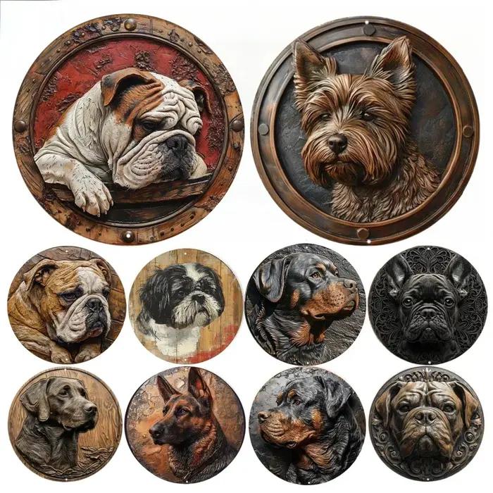 Ensemble de panneaux métalliques ronds vintage sur le thème des races de chiens - Bouledogue anglais