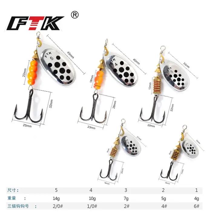 FTK leurre de pêche 4g/5g/7g/10g/14g spinner appât cuillère leurres brochet métal avec triple croche