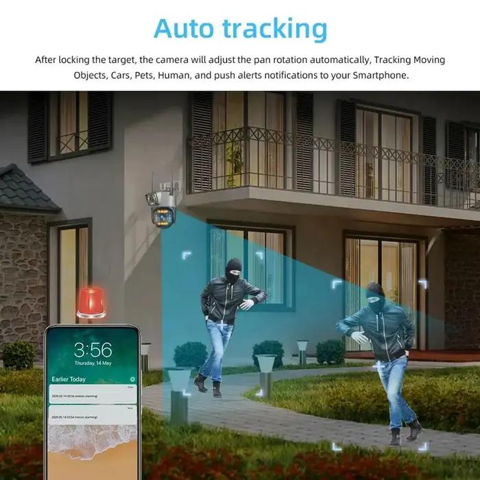 Caméra de surveillance 4G IP WiFi 8MP 4K double lentille pour extérieur avec zoom numérique