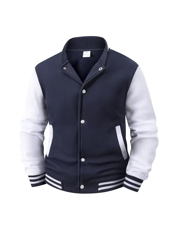 Veste universitaire doublée polaire pour hommes, automne hiver, bloc de couleur chaud, veste de Base