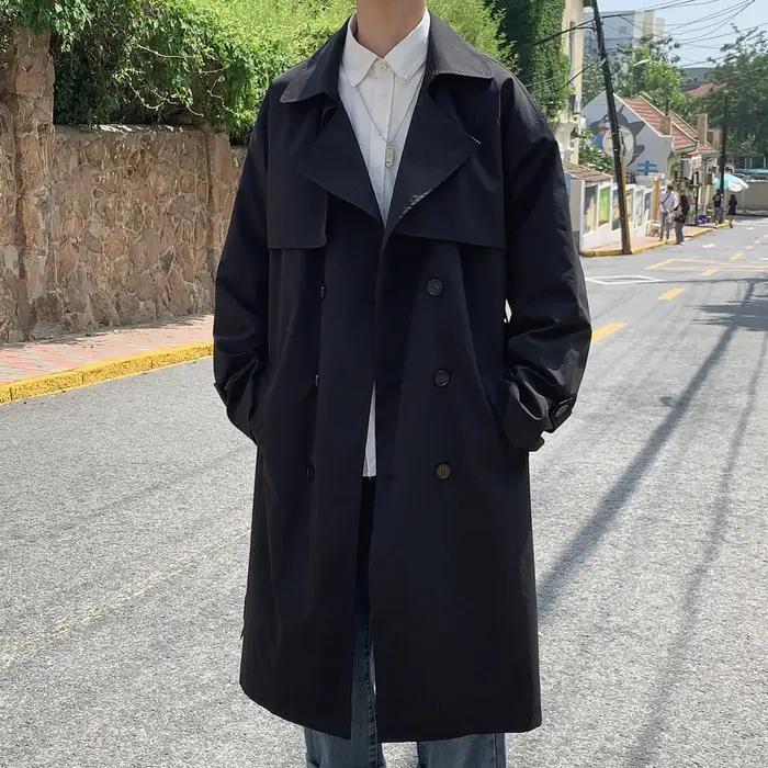 Style coréen printemps Trench manteau homme Streetwear coupe-vent Trenchcoat hommes solide affaires