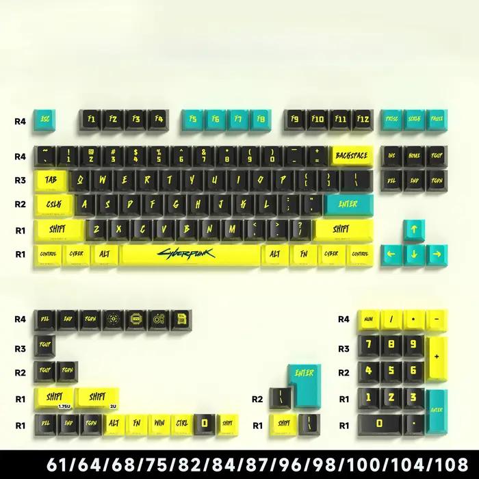 Cyberpunk 129 Key Original Factory Side Engraved Translucent Keycap Pbt Keycap Custom Adapted Wooting Keyboard Decoration Keycap