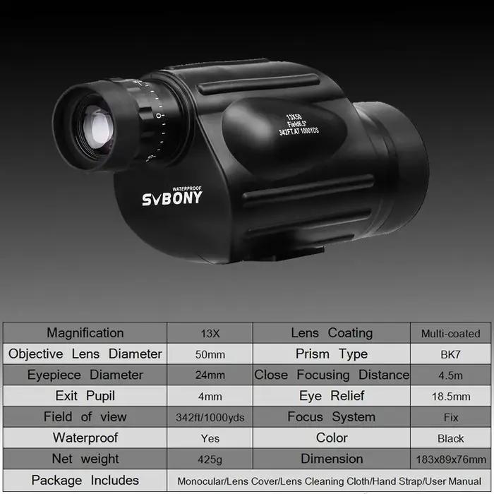 Svbony télescope SV49 monoculaire puissant monoculaire professionnel équipement de Camping étanche p