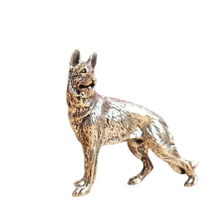 Figurines miniatures de chien porte-bonheur en cuivre Vintage, petits ornements de bureau en laiton,