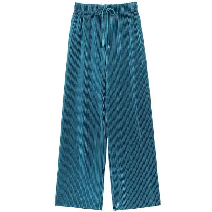 Pantalon plissé à jambes larges pour femmes, taille élastique, mode d'été, pantalon décontracté