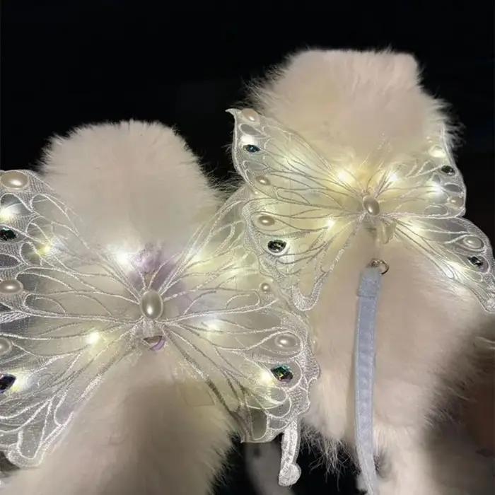 Nouvelles ailes de chien lumineuses et mignonnes en forme de papillon pour petits et moyens animaux de compagnie