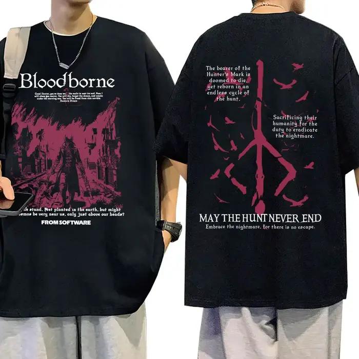 T-shirt graphique Bloodborne Horror Hunter Fear The Old Blood May The Hunt Never End pour hommes et femmes