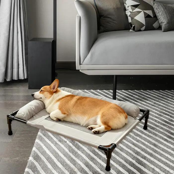 Lit pour chien polyvalent avec cadre métallique, lit surélevé respirant pour animaux de compagnie, s