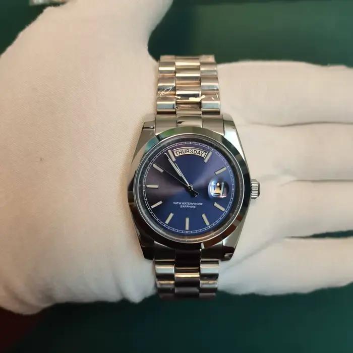 Montre homme élégante boîtier 36mm acier inoxydable verre saphir étanche 50m mouvement quartz