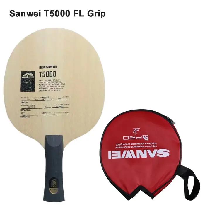 lame de tennis de table T5000 intermédiaire en bois et carbone avec poignée horizontale pour attaque rapide et entraînement en boucle