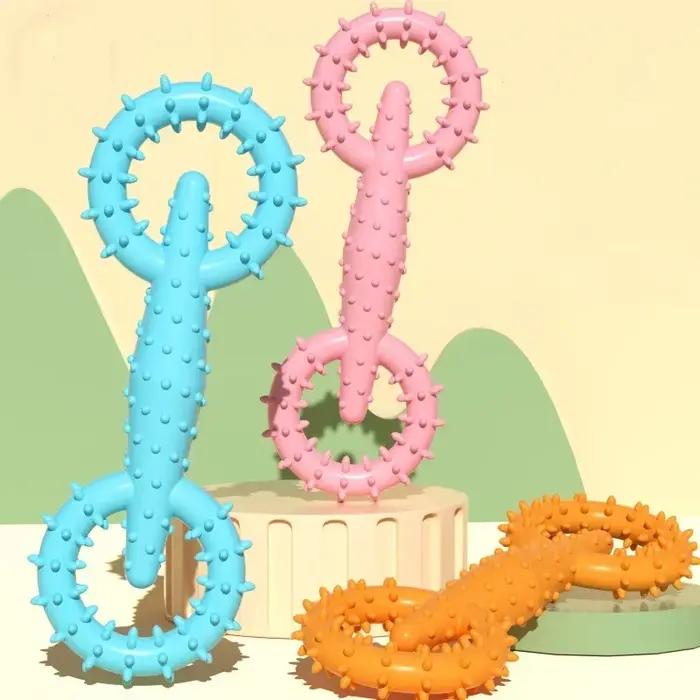 Jouet à mâcher en caoutchouc pour chiens indestructible double anneau pour nettoyer les dents et favoriser le bien-être oral des animaux de compagnie occasions quotidiennes et cadeaux spéciaux