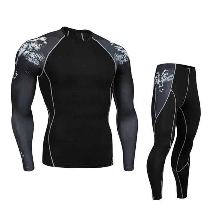 Ensemble de sous-vêtements thermiques compressés pour hommes en polyester et spandex pour activités sportives et loisirs hivernaux