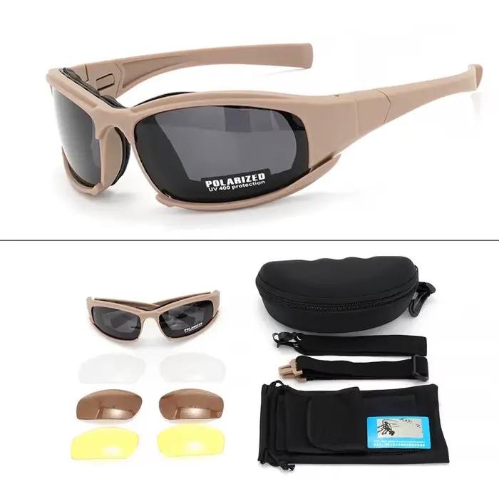 Lunettes tactiques 4 lentilles polarisées - Protection anti-vent et anti-poussière pour sports extrêmes