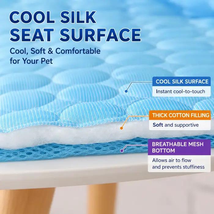 Tapis rafraîchissant pour chien Ice Silky, coussin rafraîchissant en polyester respirant, lit léger pour soulager la chaleur, facile à nettoyer pour toutes les races de chiens