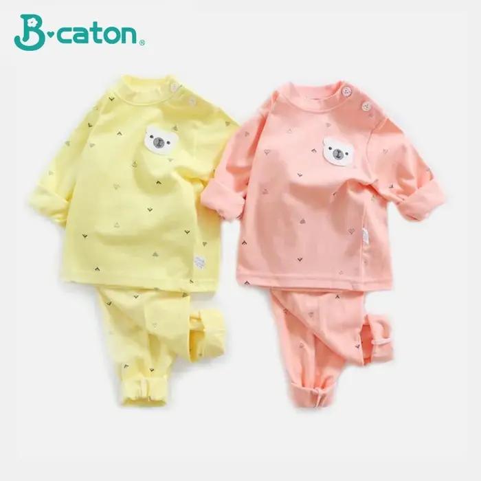 Ensembles en coton 100% pour bébés 0-1 ans, style anglais avec motifs de dessins animés, doux et confortables pour toutes les saisons
