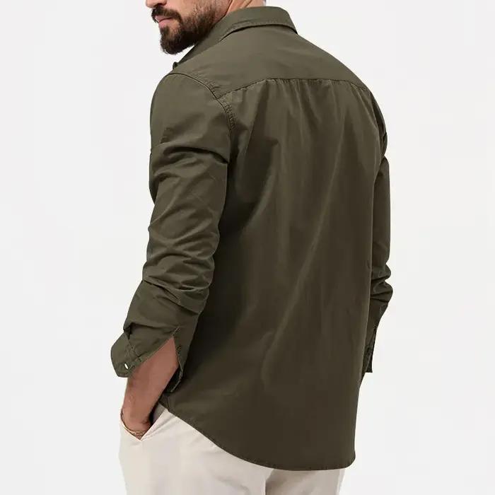 Chemise homme affaires chemises décontractées 2026 nouveauté hommes marque célèbre vêtements armée vert à manches longues Camisa Masculina