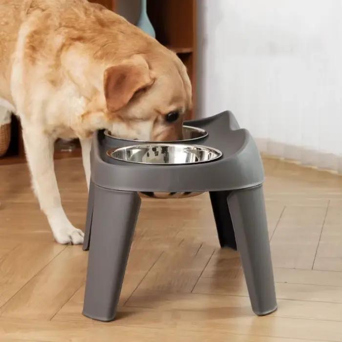 Bol pour chien en acier inoxydable, grande capacité, bol à nourriture pour chien détachable, pliable, double bol, bol surélevé pour chat