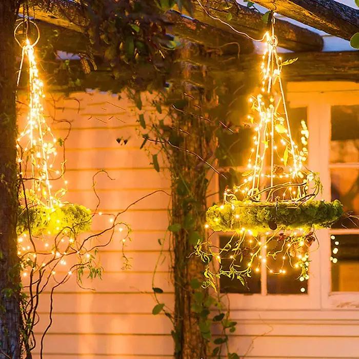 1 paquet de guirlandes lumineuses à énergie solaire 200 LED cascade lumières étanche vigne chaîne fé