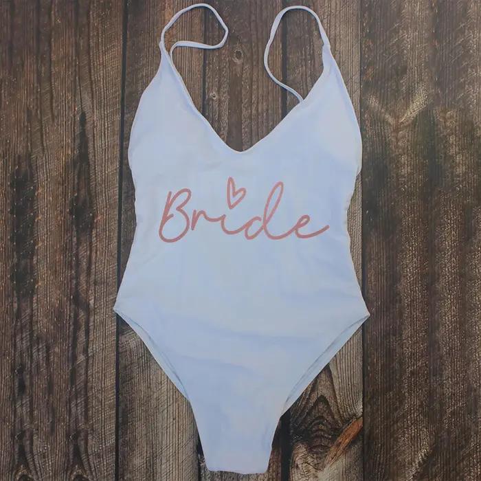 Team Bride & Bride-Maillot de bain une pièce rembourré pour femme, monokini sexy, culotte tanga, dos