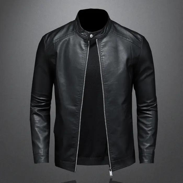Printemps automne veste en cuir hommes col montant mince