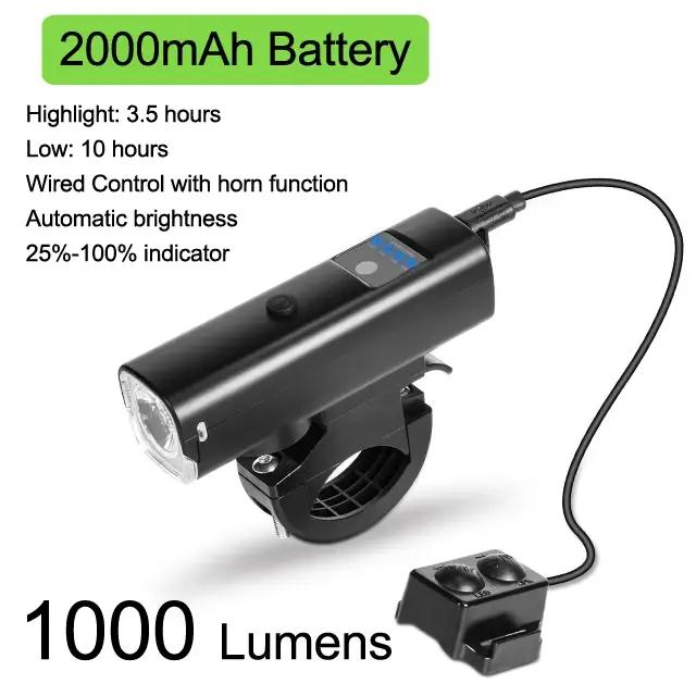 NEWBOLER vélo lumière étanche à la pluie USB Rechargeable LED 2000mAh vtt avant lampe phare cyclisme