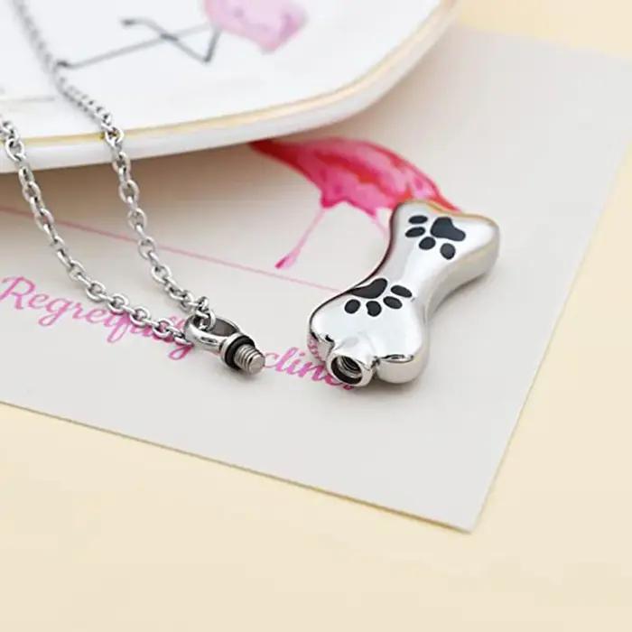 Collier pendentif urne commémorative en os de chien pour cendres avec patte en acier inoxydable, cadeaux souvenirs personnalisés pour animaux de compagnie, bijoux de crémation