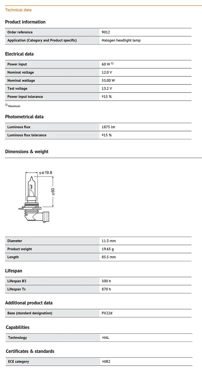 OSRAM 9012 HIR2 12V 55W PX22d phare halogène classique ampoule de voiture d'origine 3200K lumière la
