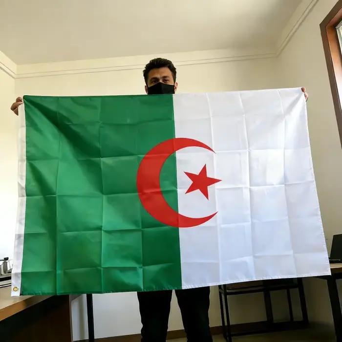 Drapeau Algérien 150x90cm Grand 3x5 FT Drapeau National Algérien Vert Blanc Étoile Croissant Polyest