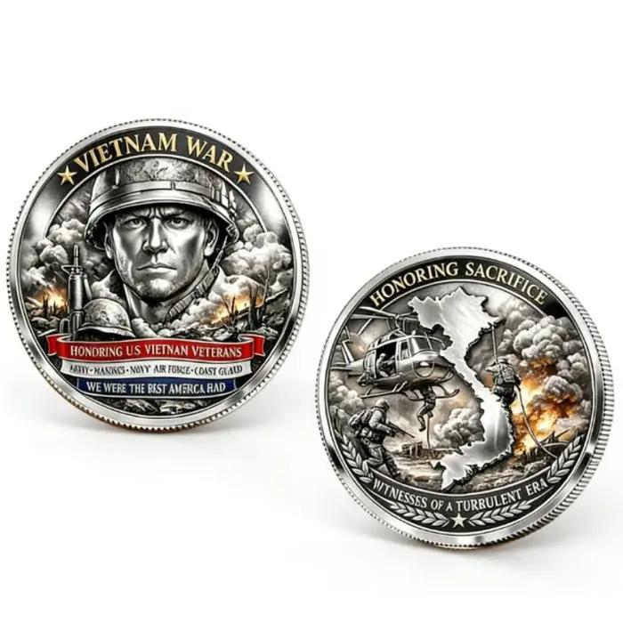 Pièce de collection plaquée argent commémorant la guerre du Vietnam style américain pour collectionneurs et décorateurs occassions spéciales et fêtes