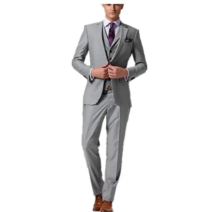 Costume gris formel pour hommes, 3 pièces, costume de marié pour fête de mariage, smoking personnalisé pour garçons d'honneur, terno (veste + gilet + pantalon)